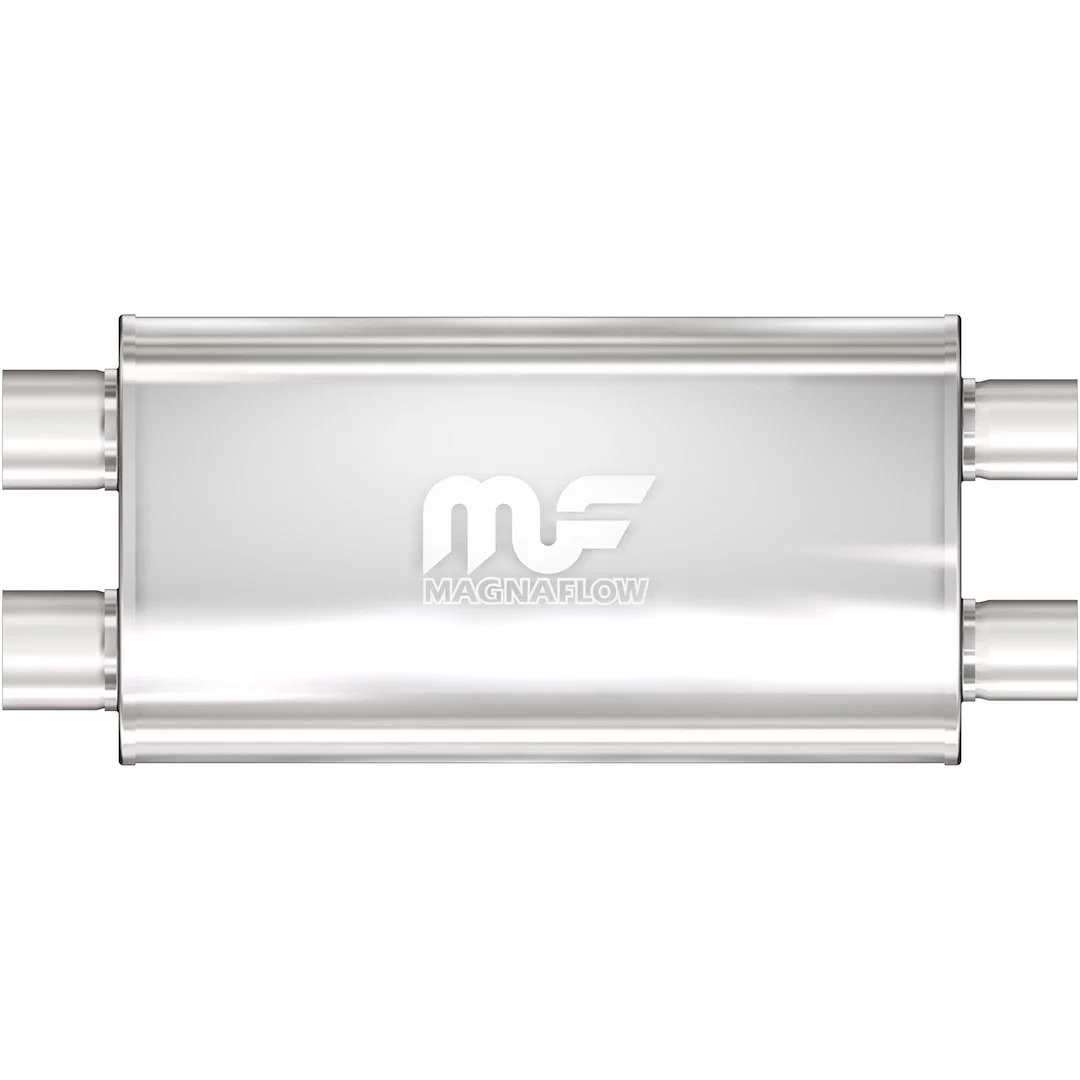 12599 – MAGNAFLOW Exhaust Muffler, 11 Inch Width x 5 Inch Height Oval Stainless Steel Case Dual 3 Inch Offset Inlet D...